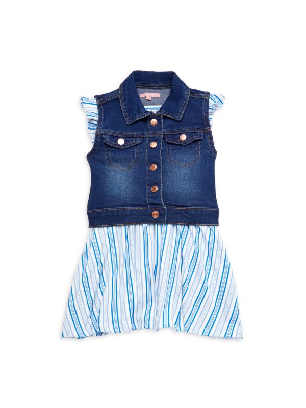 BCBGirls ?Little Girl's 2-Piece Denim Vest & Striped Dress Set